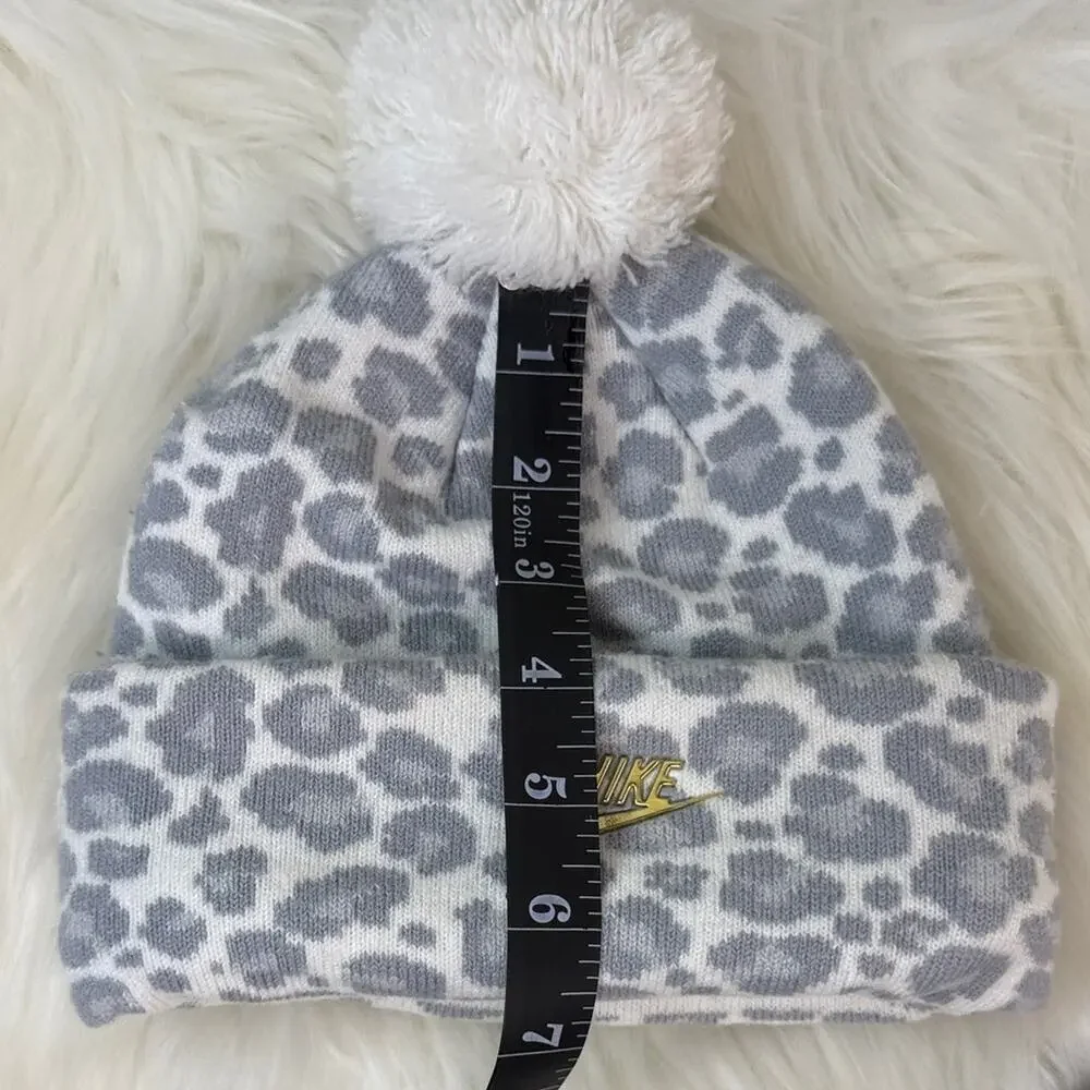 Nike Kids Leopard Print Beanie with Pom-Pom